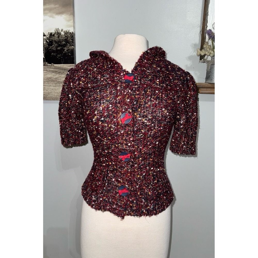 BKE boutique maroon hooded button front short sleeve sweater size medium